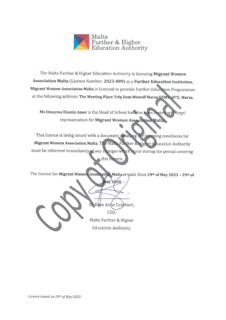 Migrant woment Association Certificate